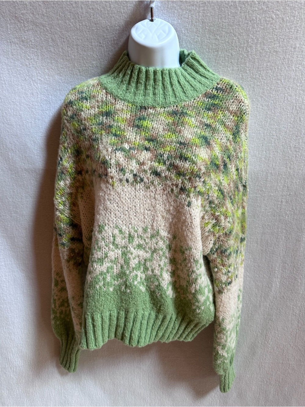 Aerie Green Space Dye Fair Isle Mock Neck Knit Sweater Women's Medium M